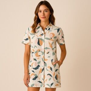Rachel Zoe 100% Linen Shirt Dress – Abstract Floral XS